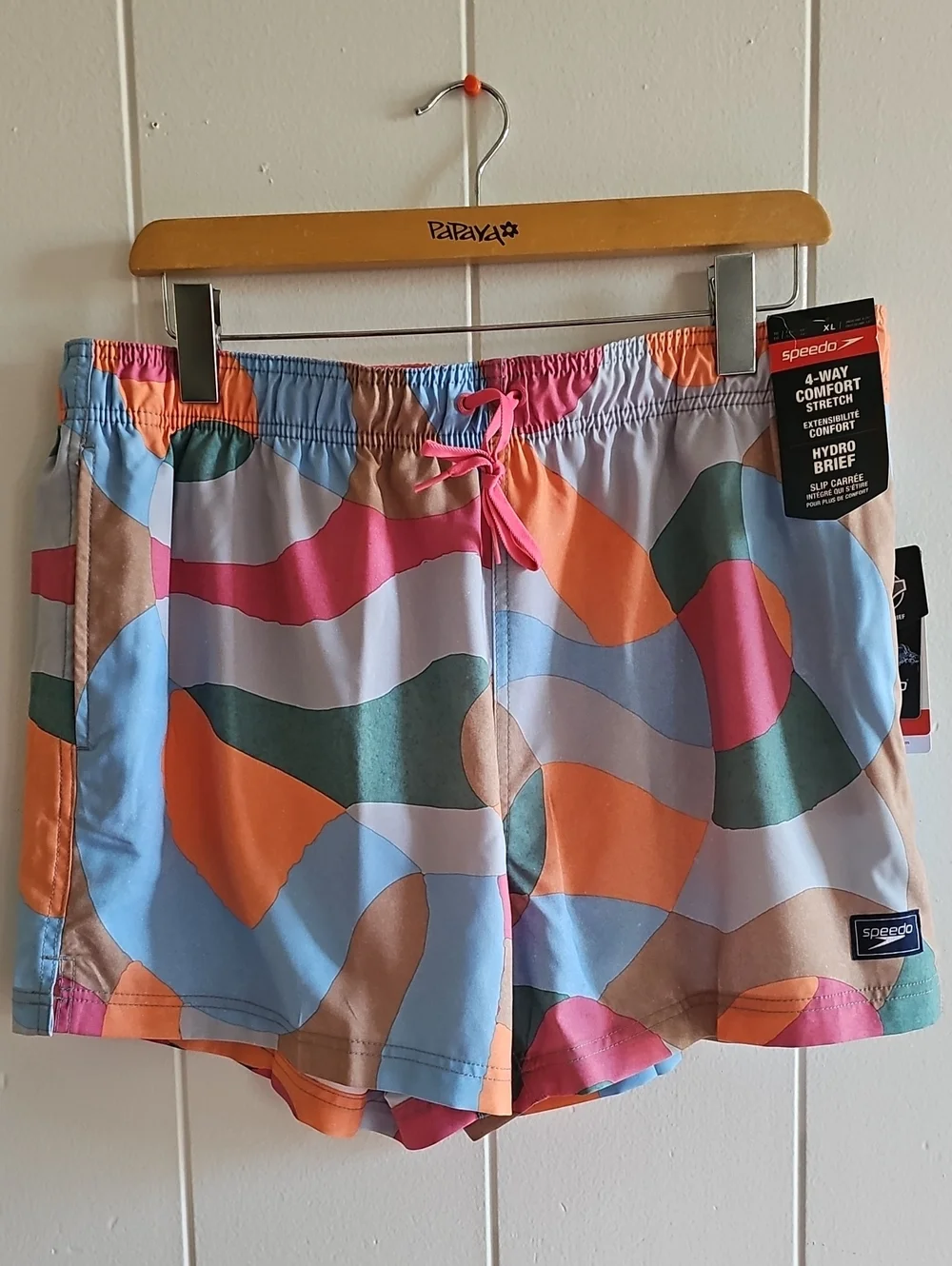 Speedo Men’s Multicolor Abstract Swim Trunks - Pink, Orange, Blue XL